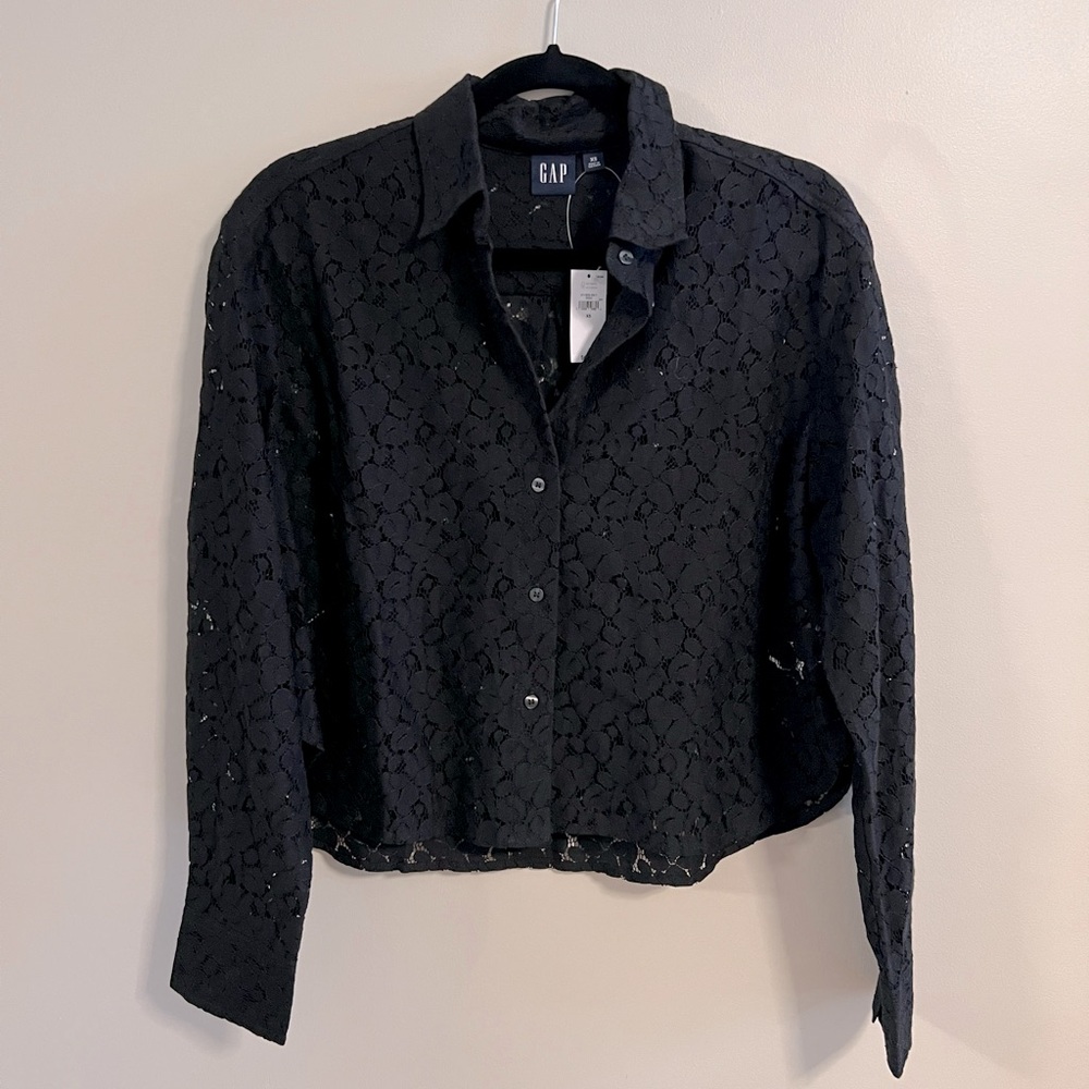 Lace Cropped Button Down